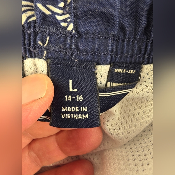 Lands'End Boy's Navy Shark Print Swim Trunks Size Large (14-16) N-3360 - Picture 5 of 8